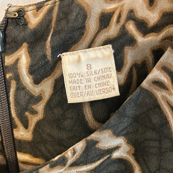 Dana Buchman Dresses Women’s (8) 100% Silk Vintage Olive Green Keyhole Floral - Picture 5 of 12